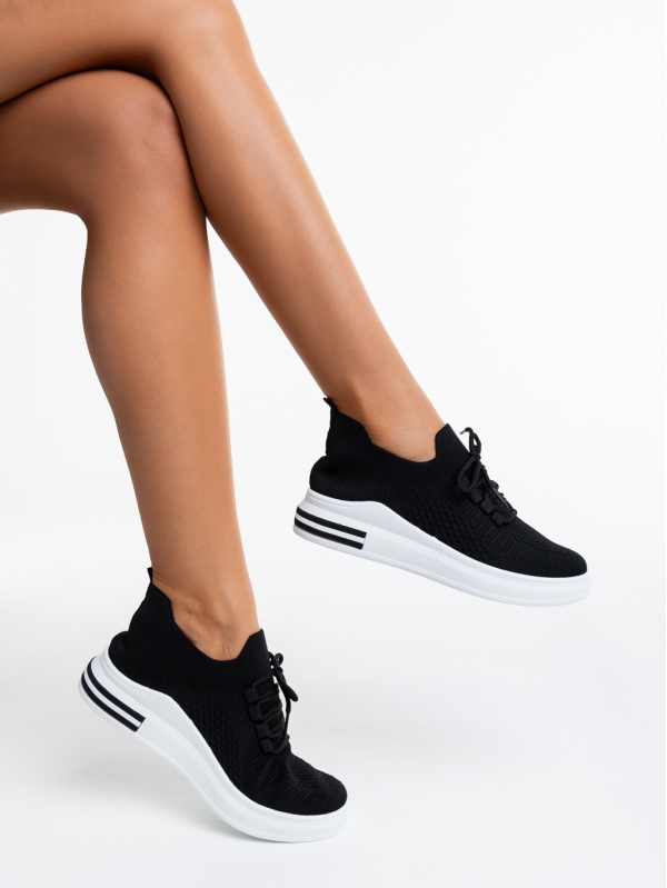 Γυναικεία αθλητικά παπούστσια  μαύρα από ύφασμα Sumaya, 4 - Kalapod.gr