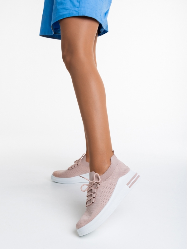 Γυναικεία αθλητικά παπούστσια  ροζ από ύφασμα Sumaya, 3 - Kalapod.gr