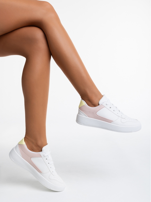 Γυναικεία αθλητικά παπούστσια  λευκά  με ροζ από οικολογικό δέρμα   Sameria, 4 - Kalapod.gr