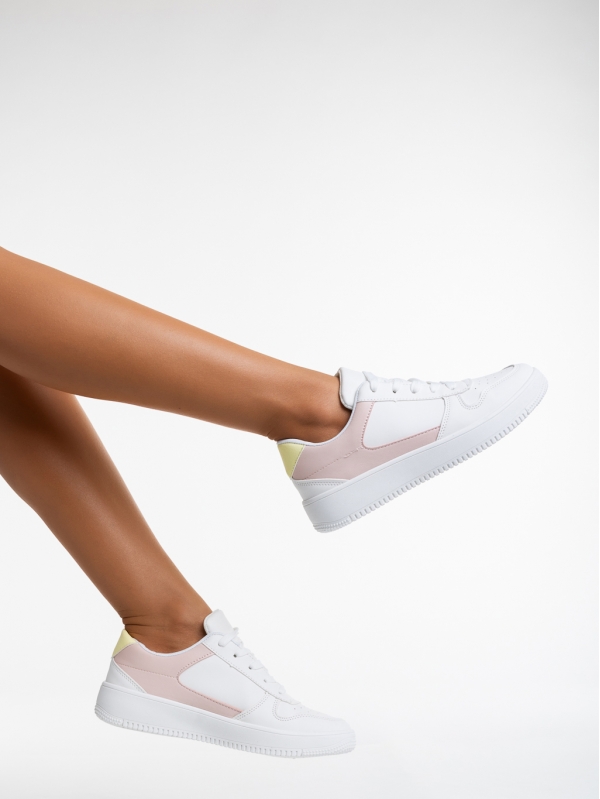 Γυναικεία αθλητικά παπούστσια  λευκά  με ροζ από οικολογικό δέρμα   Sameria - Kalapod.gr
