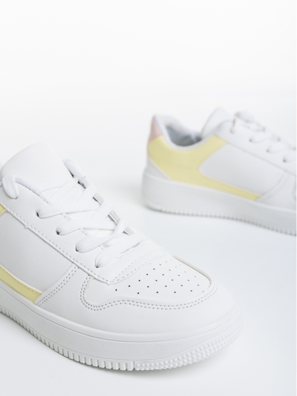 Γυναικεία αθλητικά παπούστσια  λευκά  με κίτρινο  από οικολογικό δέρμα   Sameria, 6 - Kalapod.gr