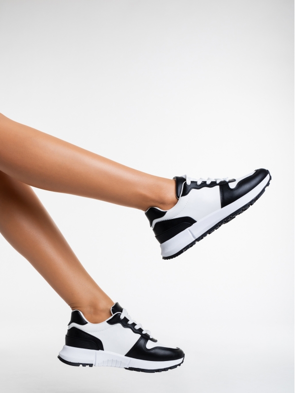 Γυναικεία αθλητικά παπούτσια λευκά με μαύρο από οικολογικό δέρμα Lareina, 3 - Kalapod.gr