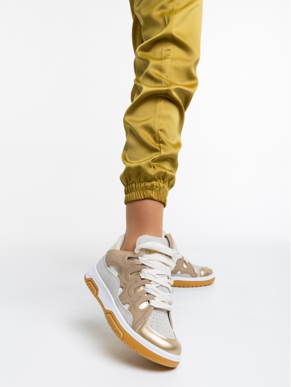Γυναικεία αθλητικά παπούτσια λευκά  με χρυσάφι από οικολογικό δέρμα  Angelien, 3 - Kalapod.gr