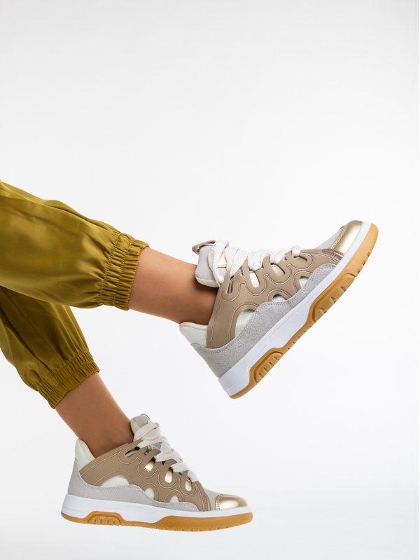 Γυναικεία αθλητικά παπούτσια λευκά  με χρυσάφι από οικολογικό δέρμα  Angelien, 4 - Kalapod.gr