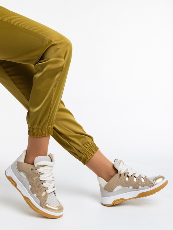 Γυναικεία αθλητικά παπούτσια λευκά  με χρυσάφι από οικολογικό δέρμα  Angelien - Kalapod.gr