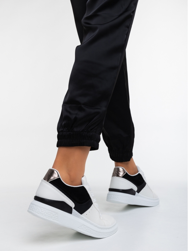 Γυναικεία αθλητικά παπούτσια  λευκά με μαύρο από οικολογικό δέρμα  Alisha, 3 - Kalapod.gr