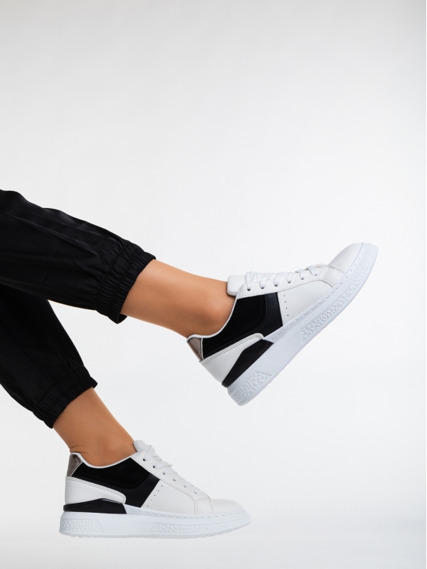 Γυναικεία αθλητικά παπούτσια  λευκά με μαύρο από οικολογικό δέρμα  Alisha, 4 - Kalapod.gr