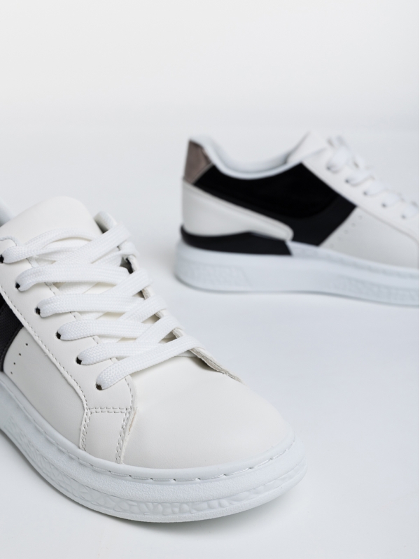 Γυναικεία αθλητικά παπούτσια  λευκά με μαύρο από οικολογικό δέρμα  Alisha, 6 - Kalapod.gr