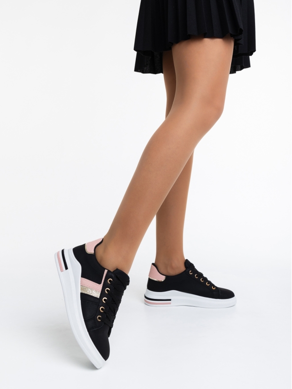 Γυναικεία αθλητικά παπούτσια μαύρα από οικολογικό δέρμα  Sebrina - Kalapod.gr