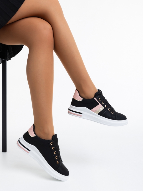 Γυναικεία αθλητικά παπούτσια μαύρα από οικολογικό δέρμα  Sebrina, 3 - Kalapod.gr