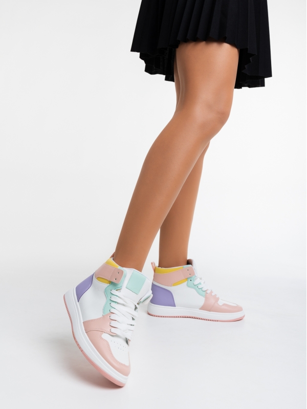 Γυναικεία αθλητικά παπούτσια  λευκά με ροζ από οικολογικό δέρμα  Saskia, 3 - Kalapod.gr