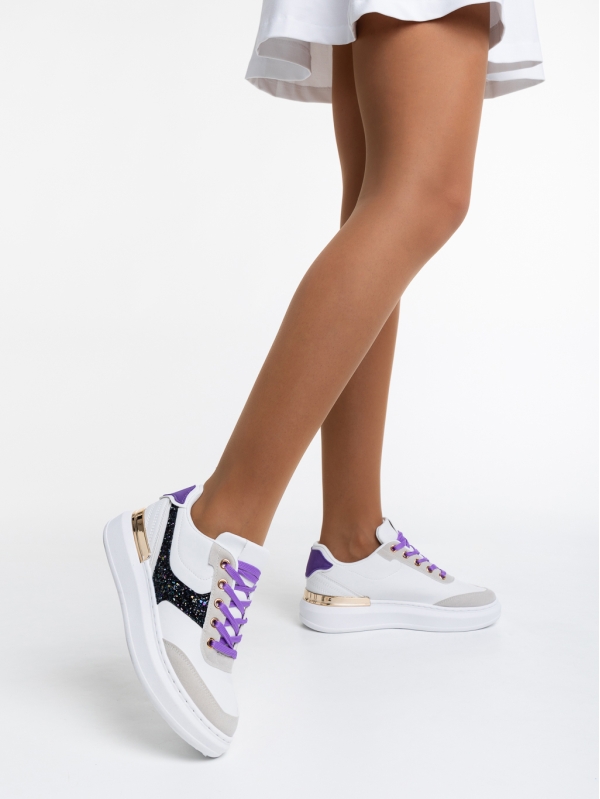 Γυναικεία αθλητικά παπούτσια λευκά  με μαύρο  από οικολογικό δέρμα  Samya - Kalapod.gr