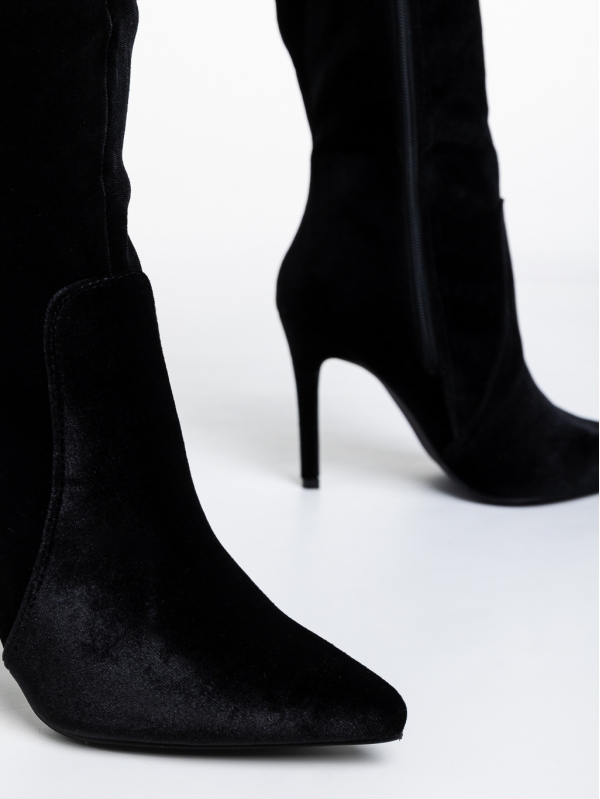 Γυναικείες μπότες μαύρα από ύφασμα Camella, 6 - Kalapod.gr