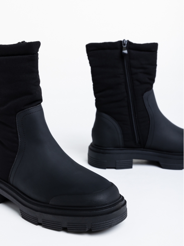 Γυναικείες μπότες μαύρα από οικολογικό δέρμα και ύφασμα Nermina, 6 - Kalapod.gr