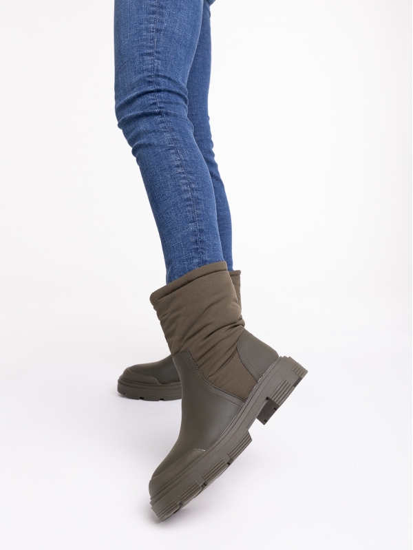 Γυναικείες μπότες πράσινες από οικολογικό δέρμα και ύφασμα  Nermina, 2 - Kalapod.gr
