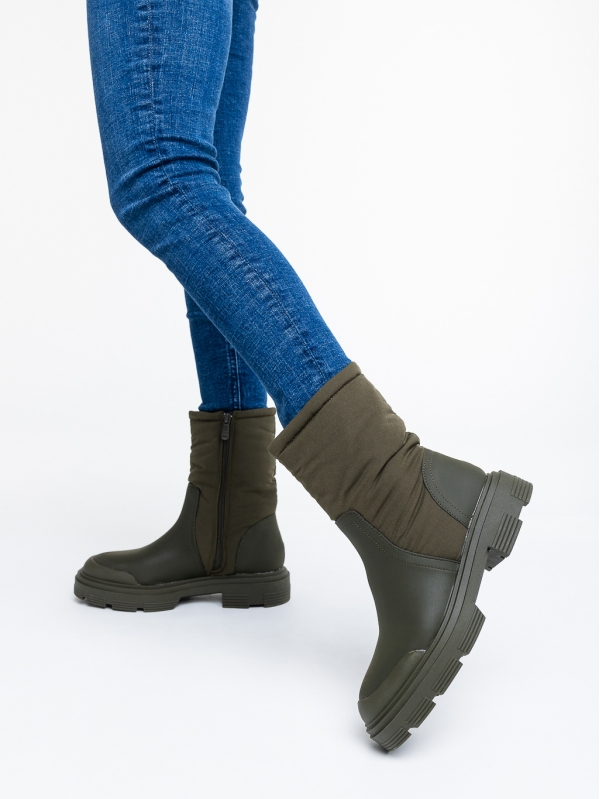Γυναικείες μπότες πράσινες από οικολογικό δέρμα και ύφασμα  Nermina, 3 - Kalapod.gr