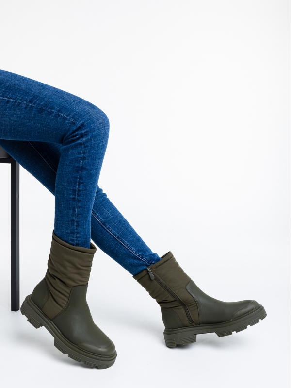 Γυναικείες μπότες πράσινες από οικολογικό δέρμα και ύφασμα  Nermina, 4 - Kalapod.gr