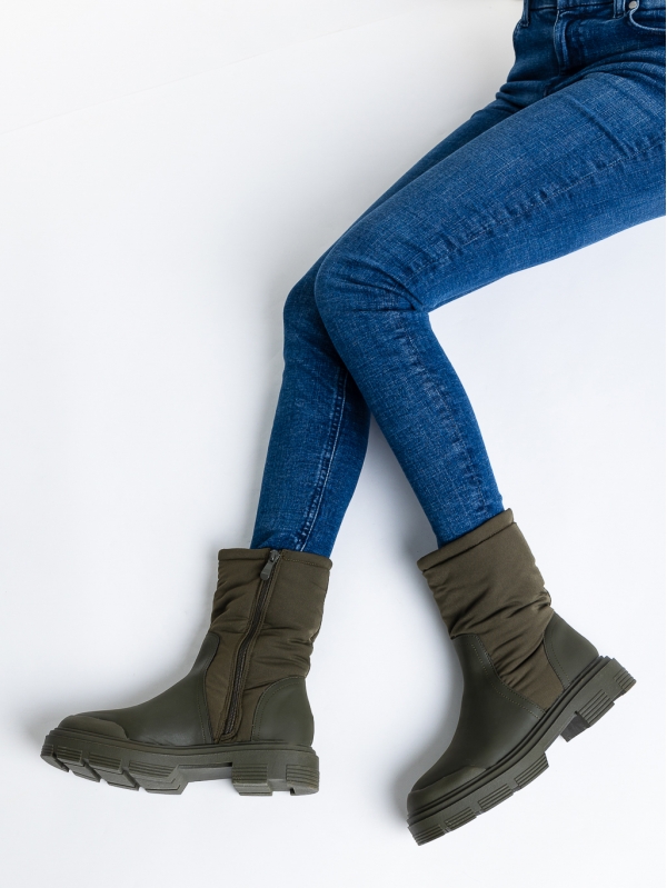 Γυναικείες μπότες πράσινες από οικολογικό δέρμα και ύφασμα  Nermina - Kalapod.gr