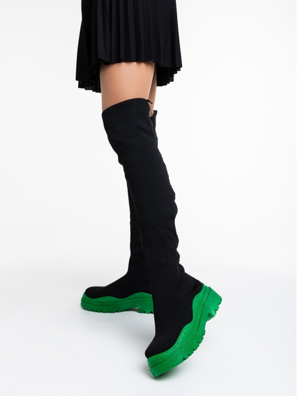 Γυναικείες μπότες μαύρα με πράσινο από ύφασμα Lesya, 2 - Kalapod.gr
