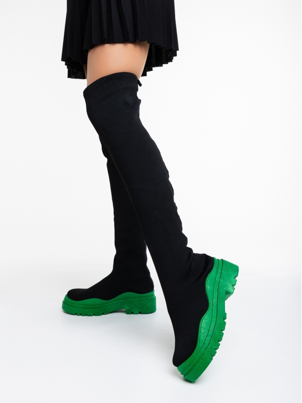 Γυναικείες μπότες μαύρα με πράσινο από ύφασμα Lesya, 4 - Kalapod.gr