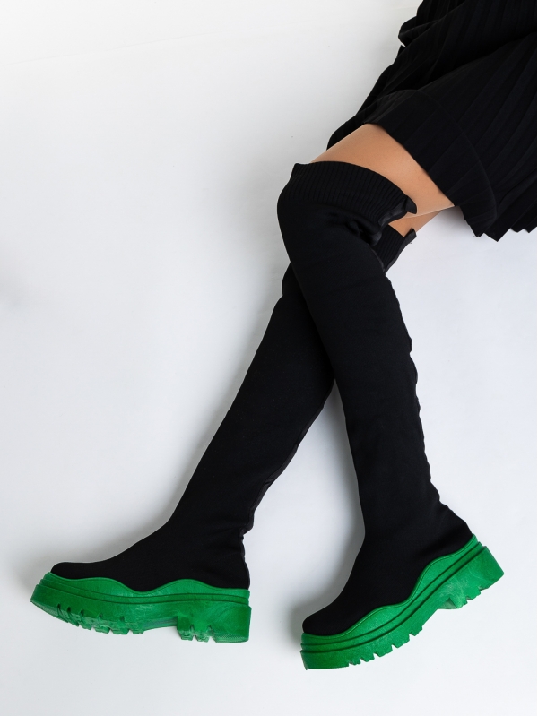 Γυναικείες μπότες μαύρα με πράσινο από ύφασμα Lesya, 3 - Kalapod.gr