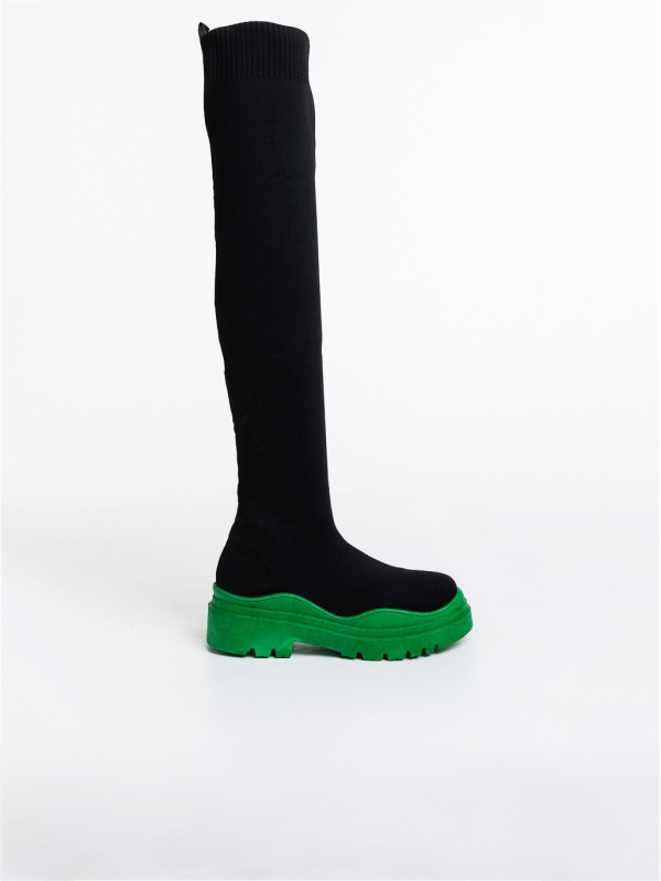 Γυναικείες μπότες μαύρα με πράσινο από ύφασμα Lesya, 5 - Kalapod.gr