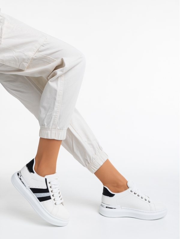 Γυναικεία αθλητικά παπούτσια  λευκά με μαύρο από οικολογικό δέρμα  Fannia - Kalapod.gr