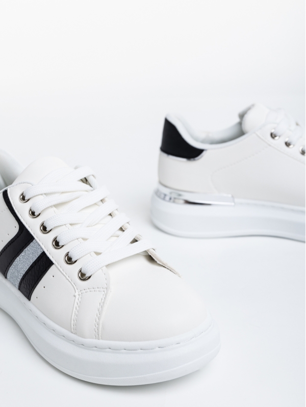 Γυναικεία αθλητικά παπούτσια  λευκά με μαύρο από οικολογικό δέρμα  Fannia, 6 - Kalapod.gr