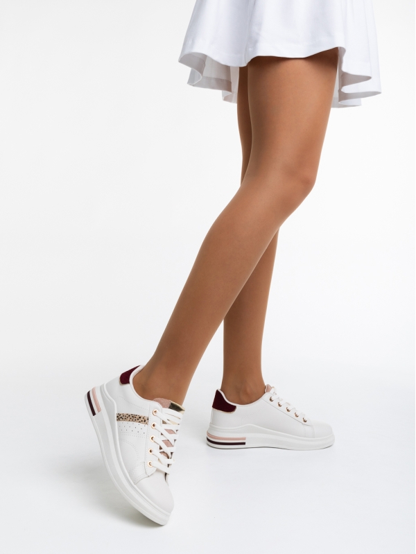 Γυναικεία αθλητικά παπούτσια λευκά  με γκρένα  από οικολογικό δέρμα  Sarena - Kalapod.gr