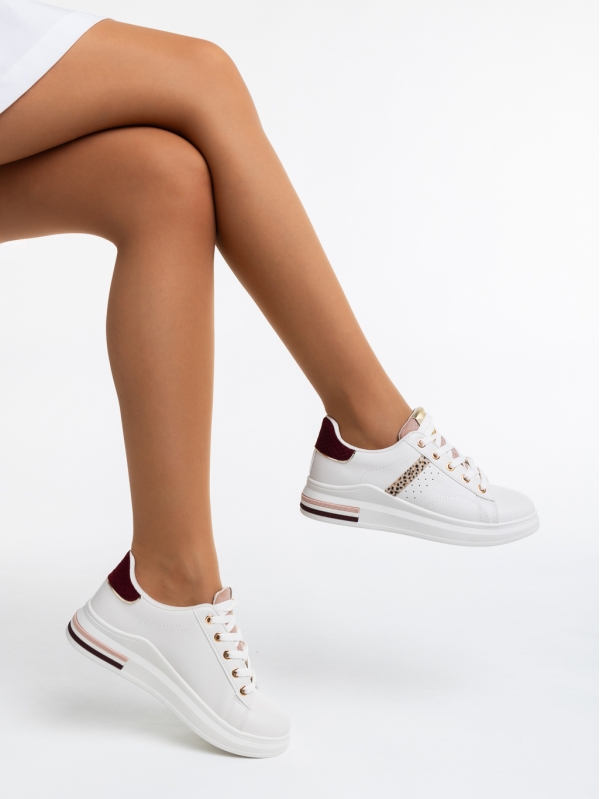 Γυναικεία αθλητικά παπούτσια λευκά  με γκρένα  από οικολογικό δέρμα  Sarena, 4 - Kalapod.gr