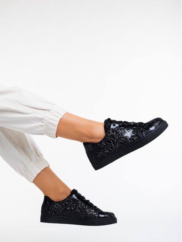 Γυναικεία αθλητικά παπούτσια  μαύρα από ύφασμα Deitra, 4 - Kalapod.gr