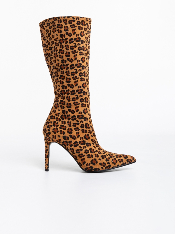 Γυναικείες μπότες  λεοπάρδαλη από ύφασμα Ernestine, 5 - Kalapod.gr