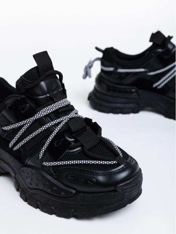 Γυναικεία αθλητικά παπούτσια μαύρα από ύφασμα  Nithya, 6 - Kalapod.gr