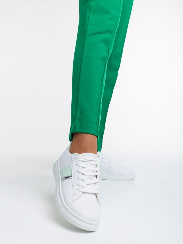Γυναικεία αθλητικά παπούτσια  λευκά με πράσινο από οικολογικό δέρμα  Ermelinda, 2 - Kalapod.gr