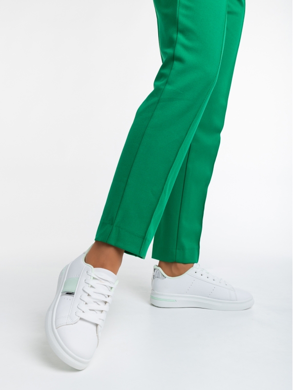 Γυναικεία αθλητικά παπούτσια  λευκά με πράσινο από οικολογικό δέρμα  Ermelinda, 3 - Kalapod.gr