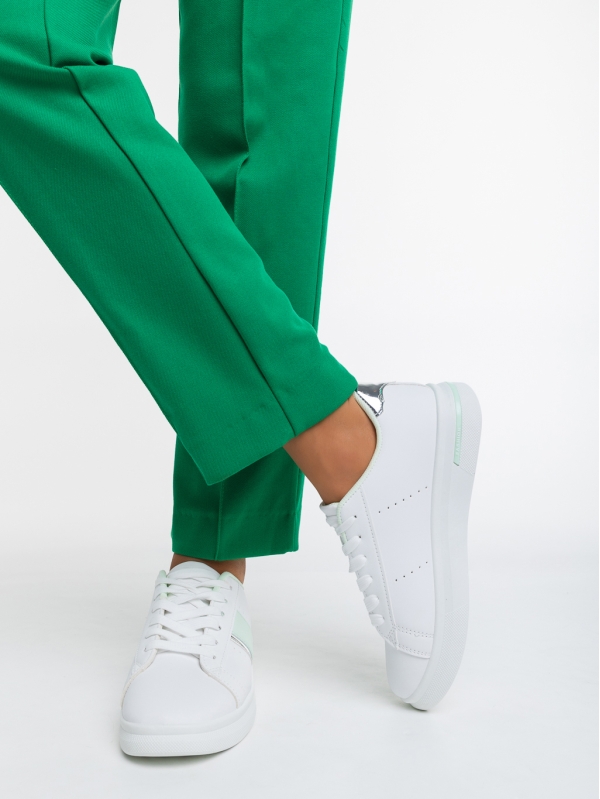 Γυναικεία αθλητικά παπούτσια  λευκά με πράσινο από οικολογικό δέρμα  Ermelinda, 4 - Kalapod.gr