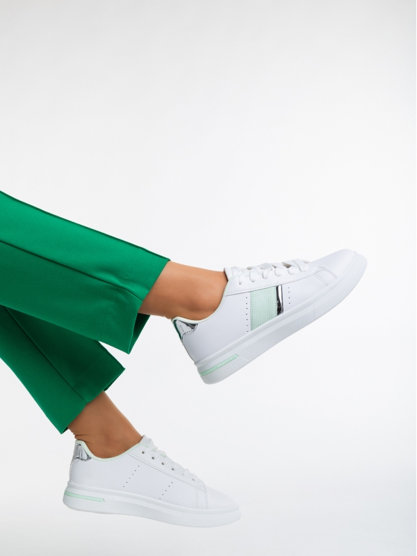 Γυναικεία αθλητικά παπούτσια  λευκά με πράσινο από οικολογικό δέρμα  Ermelinda - Kalapod.gr