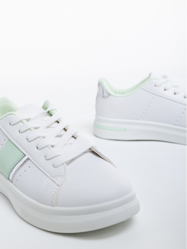 Γυναικεία αθλητικά παπούτσια  λευκά με πράσινο από οικολογικό δέρμα  Ermelinda, 6 - Kalapod.gr