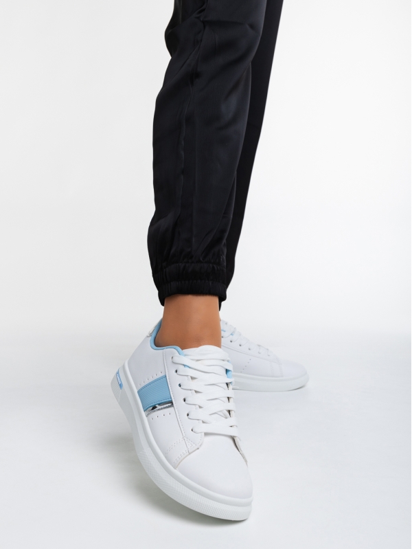Γυναικεία αθλητικά παπούτσια  λευκά με μπλε από οικολογικό δέρμα  Ermelinda, 2 - Kalapod.gr