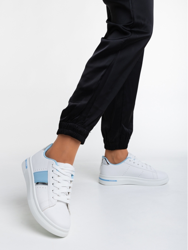 Γυναικεία αθλητικά παπούτσια  λευκά με μπλε από οικολογικό δέρμα  Ermelinda, 3 - Kalapod.gr