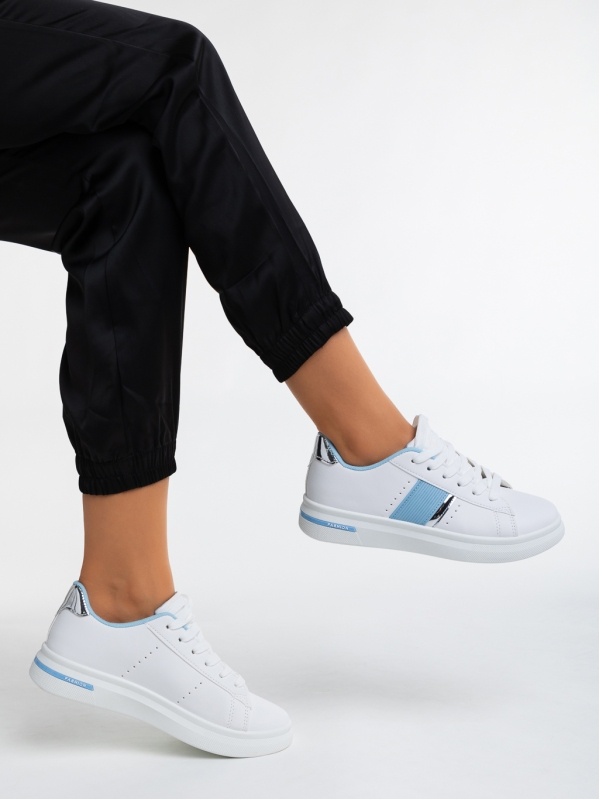 Γυναικεία αθλητικά παπούτσια  λευκά με μπλε από οικολογικό δέρμα  Ermelinda, 4 - Kalapod.gr