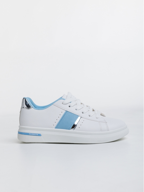 Γυναικεία αθλητικά παπούτσια  λευκά με μπλε από οικολογικό δέρμα  Ermelinda, 5 - Kalapod.gr