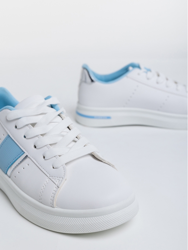 Γυναικεία αθλητικά παπούτσια  λευκά με μπλε από οικολογικό δέρμα  Ermelinda, 6 - Kalapod.gr