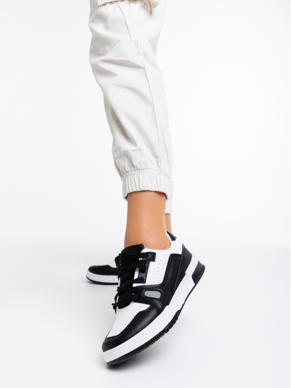 Γυναικεία αθλητικά παπούτσια  λευκά με μαύρο από οικολογικό δέρμα  Aloysia, 2 - Kalapod.gr