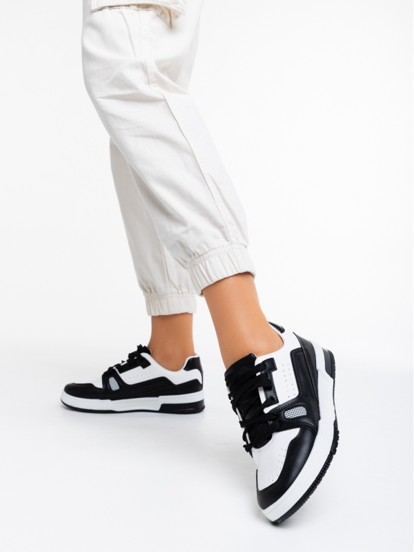 Γυναικεία αθλητικά παπούτσια  λευκά με μαύρο από οικολογικό δέρμα  Aloysia, 3 - Kalapod.gr