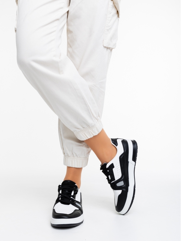 Γυναικεία αθλητικά παπούτσια  λευκά με μαύρο από οικολογικό δέρμα  Aloysia, 4 - Kalapod.gr