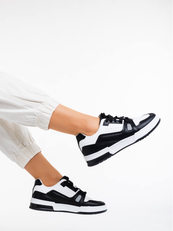 Γυναικεία αθλητικά παπούτσια  λευκά με μαύρο από οικολογικό δέρμα  Aloysia - Kalapod.gr