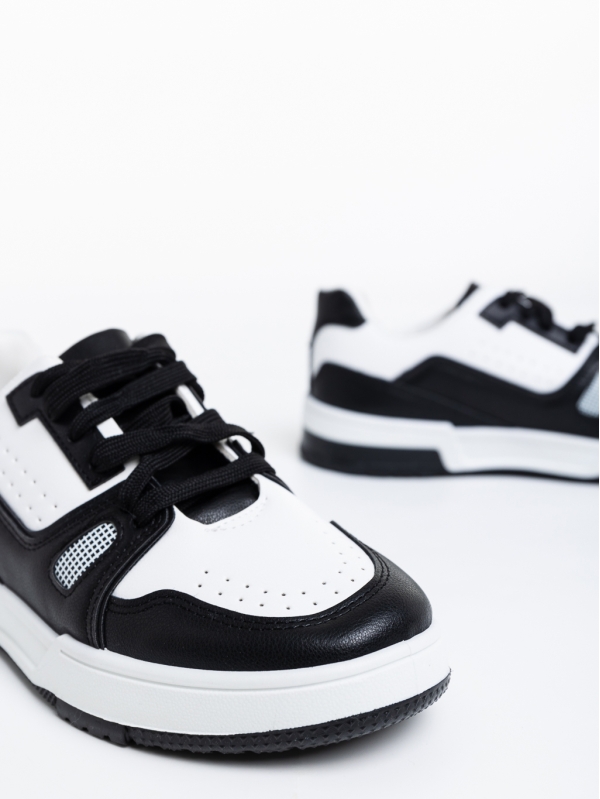 Γυναικεία αθλητικά παπούτσια  λευκά με μαύρο από οικολογικό δέρμα  Aloysia, 6 - Kalapod.gr