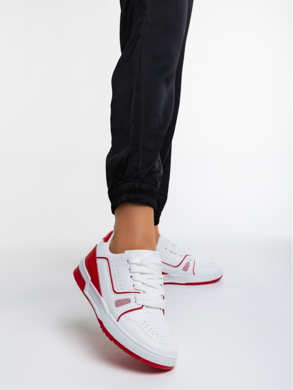 Γυναικεία αθλητικά παπούτσια  λευκά με κόκκινο από οικολογικό δέρμα  Aloysia, 2 - Kalapod.gr