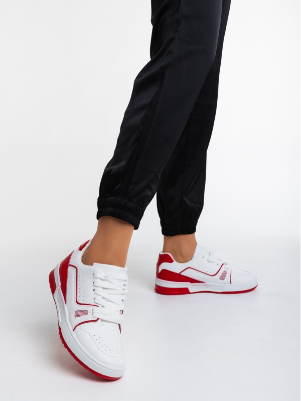 Γυναικεία αθλητικά παπούτσια  λευκά με κόκκινο από οικολογικό δέρμα  Aloysia, 3 - Kalapod.gr